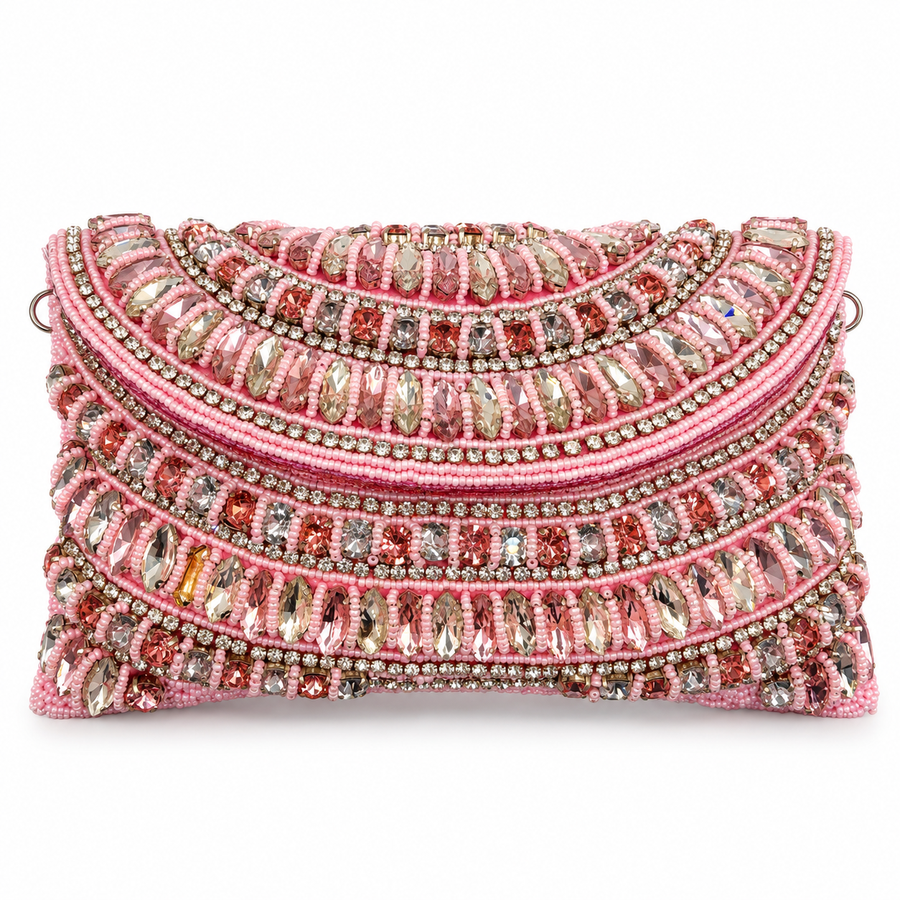 Women's Luxury Pink Crystal Wedding Clutch