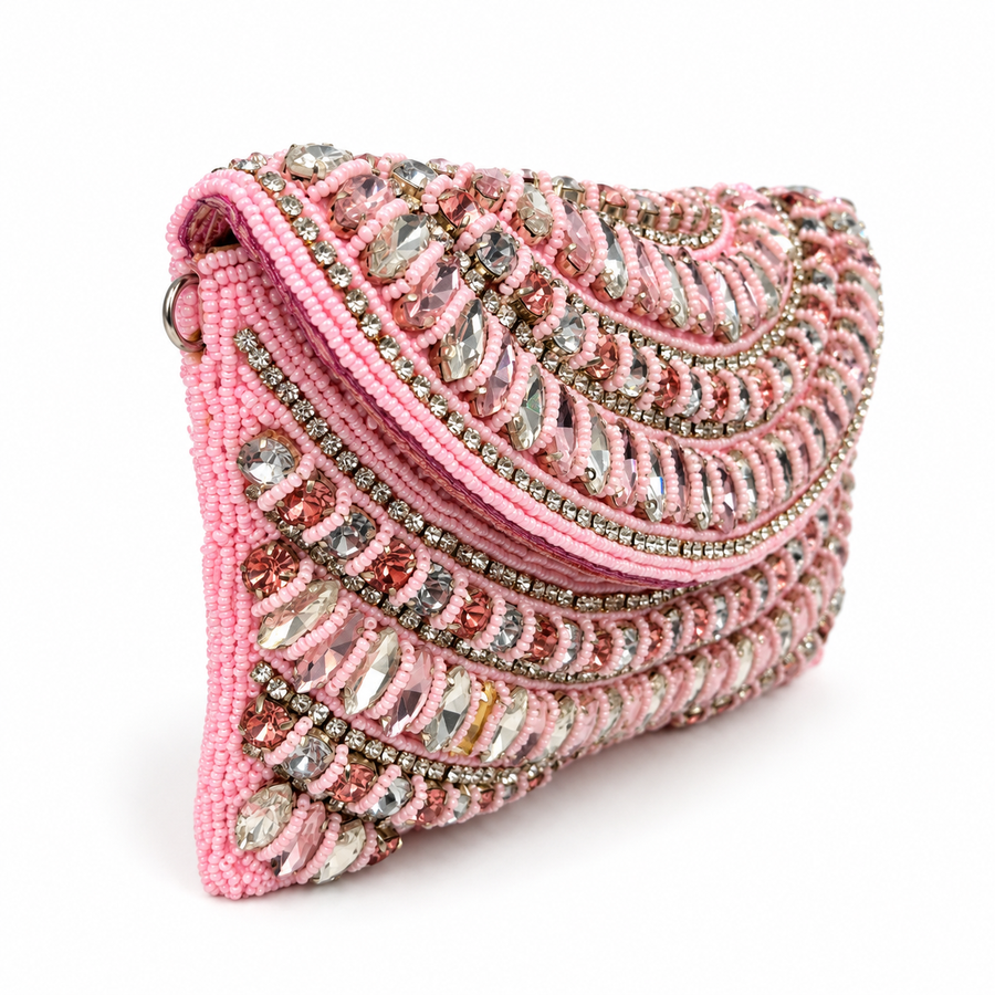 Women's Luxury Pink Crystal Wedding Clutch