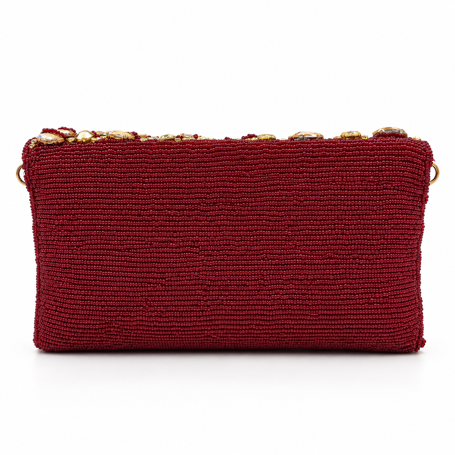 Women's Luxury Maroon Crystal Wedding Clutch