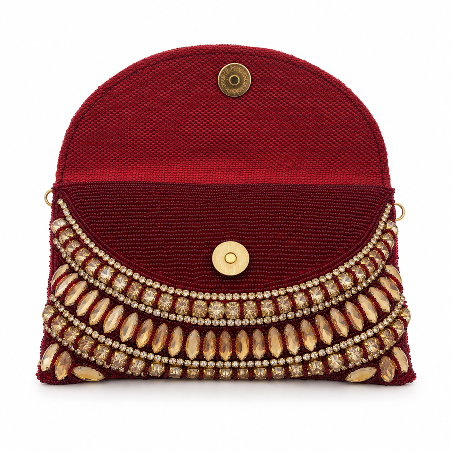 Women's Luxury Maroon Crystal Wedding Clutch