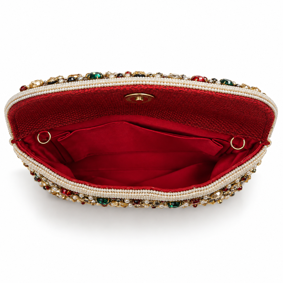 Women's Luxury Maroon Crystal Wedding Clutch