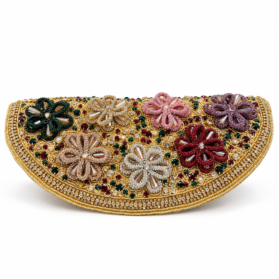 Women's Gold Floral Embellished Clutch