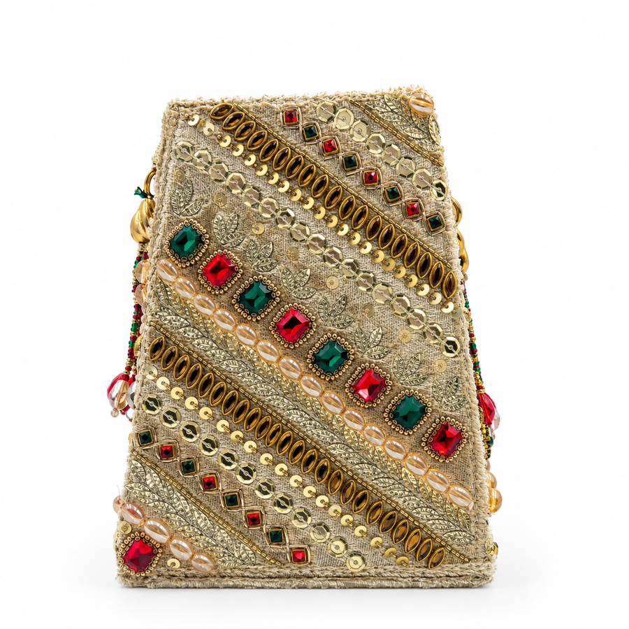 Women's Gold & Multicolor Embellished Clutch