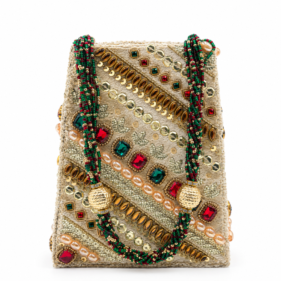 Women's Gold & Multicolor Embellished Clutch