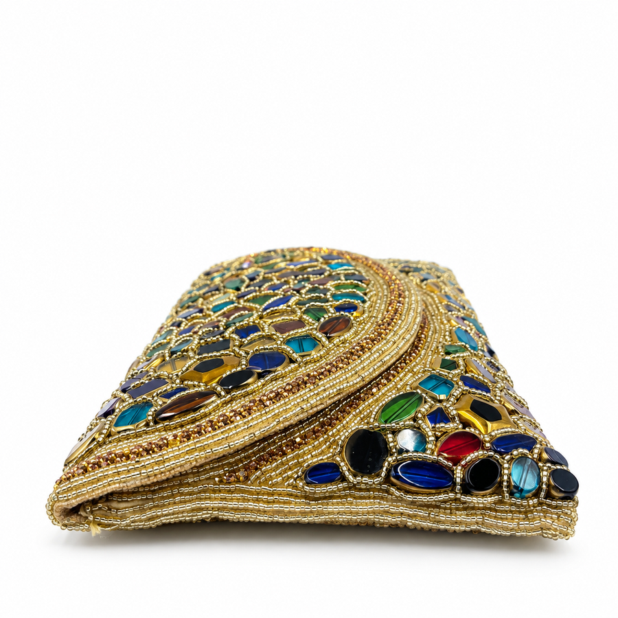 Women's Gold & Multicolor Mosaic Stone Clutch