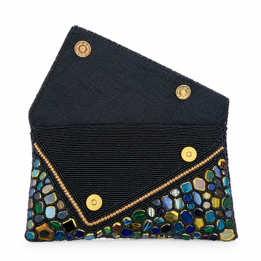 Women's Black & Multicolor Stone Mosaic Clutch