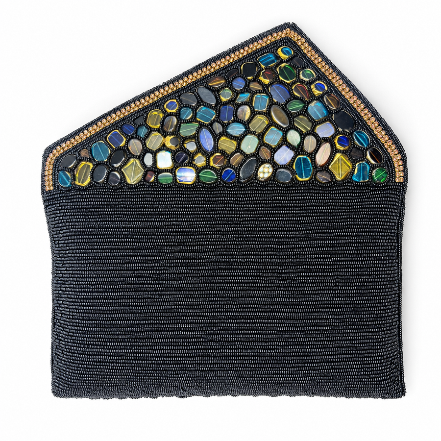 Women's Black & Multicolor Stone Mosaic Clutch