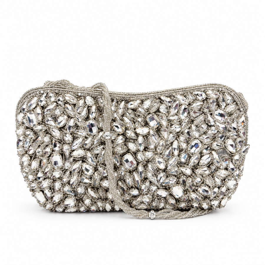 Women's Silver & White Crystal Encrusted Clutch