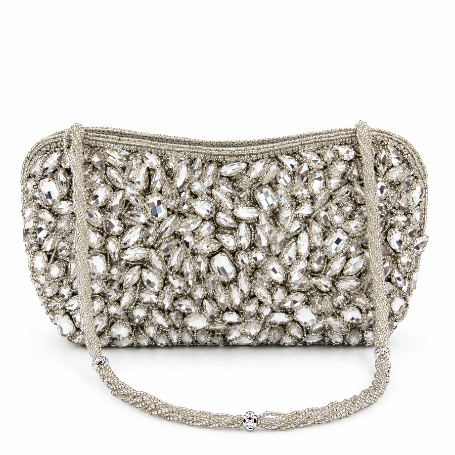 Women's Silver & White Crystal Encrusted Clutch