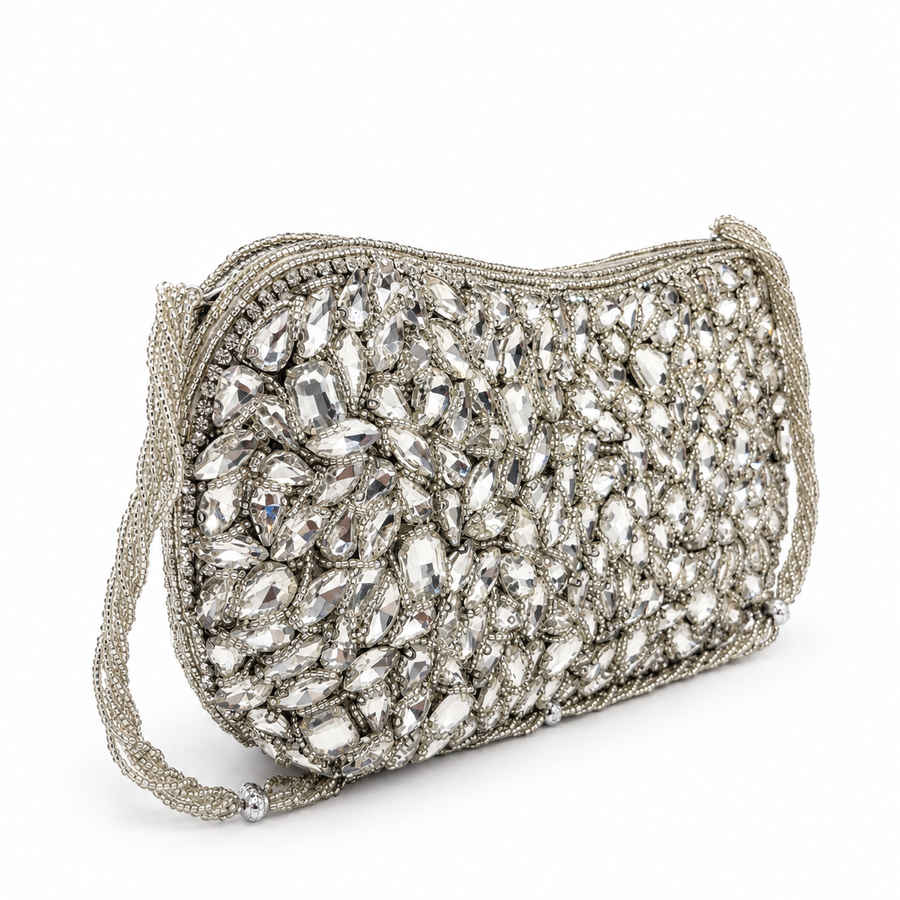 Women's Silver & White Crystal Encrusted Clutch