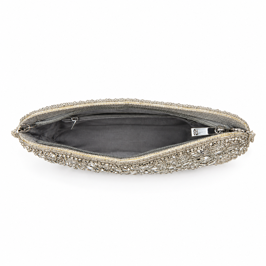 Women's Silver & White Crystal Encrusted Clutch