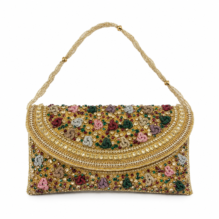 Women's Gold & Multicolor Crystal Floral Clutch
