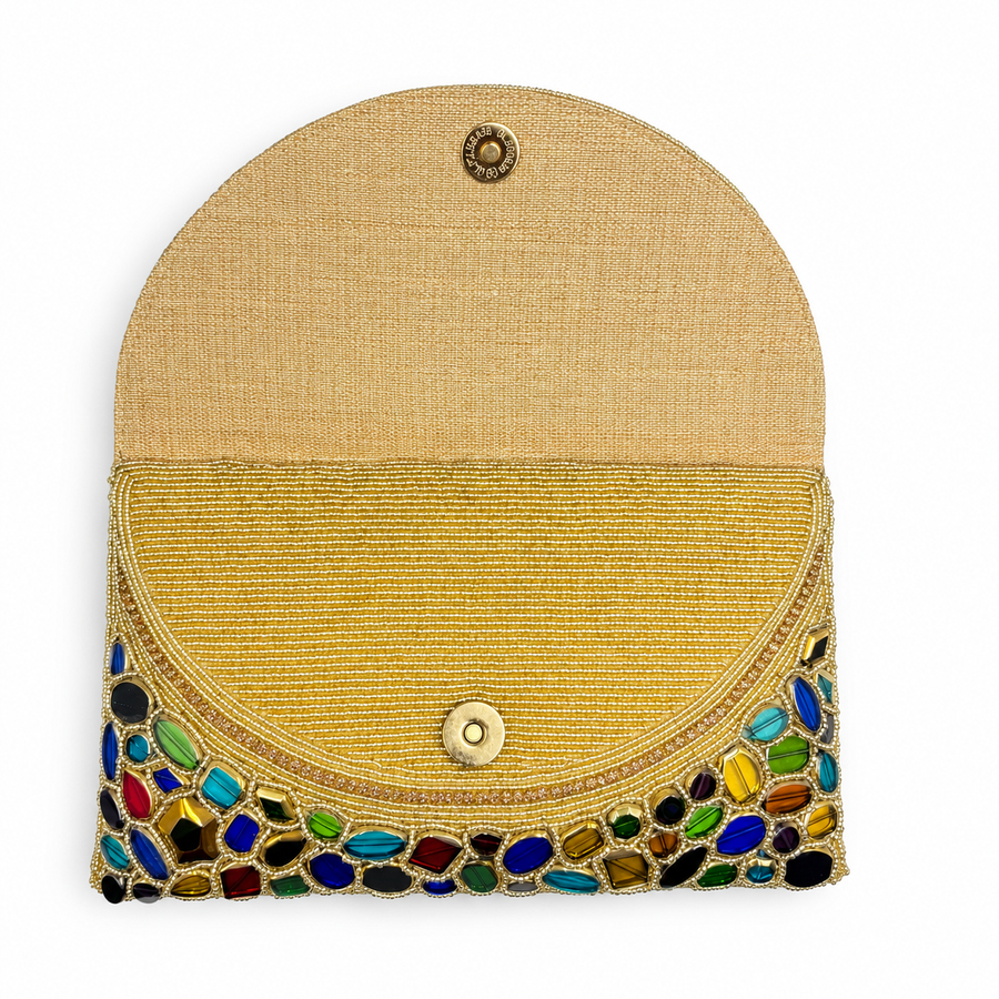 Women's Gold & Multicolor Mosaic Stone Clutch
