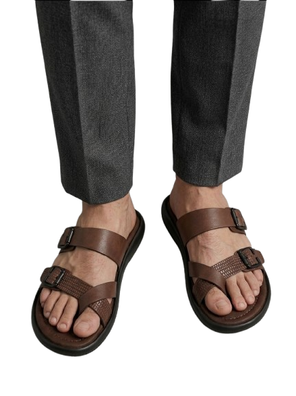 DAWN Executive Brown Dual-Buckle Sandal