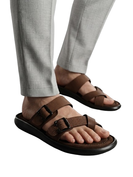DAWN Executive Brown Dual-Buckle Sandal