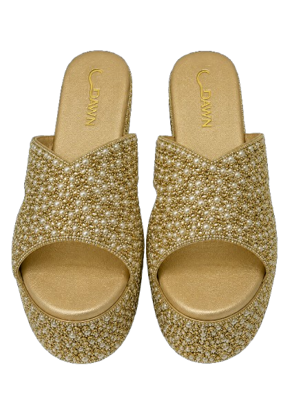 gold embellished platform heels