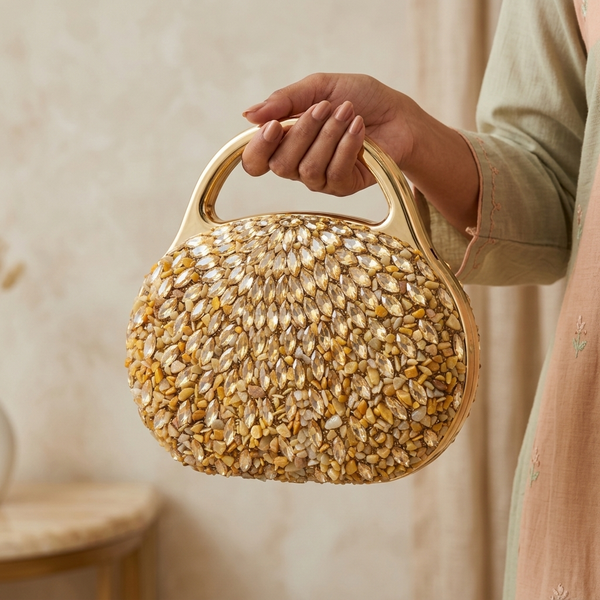 Women's Gold Crystal Clutch