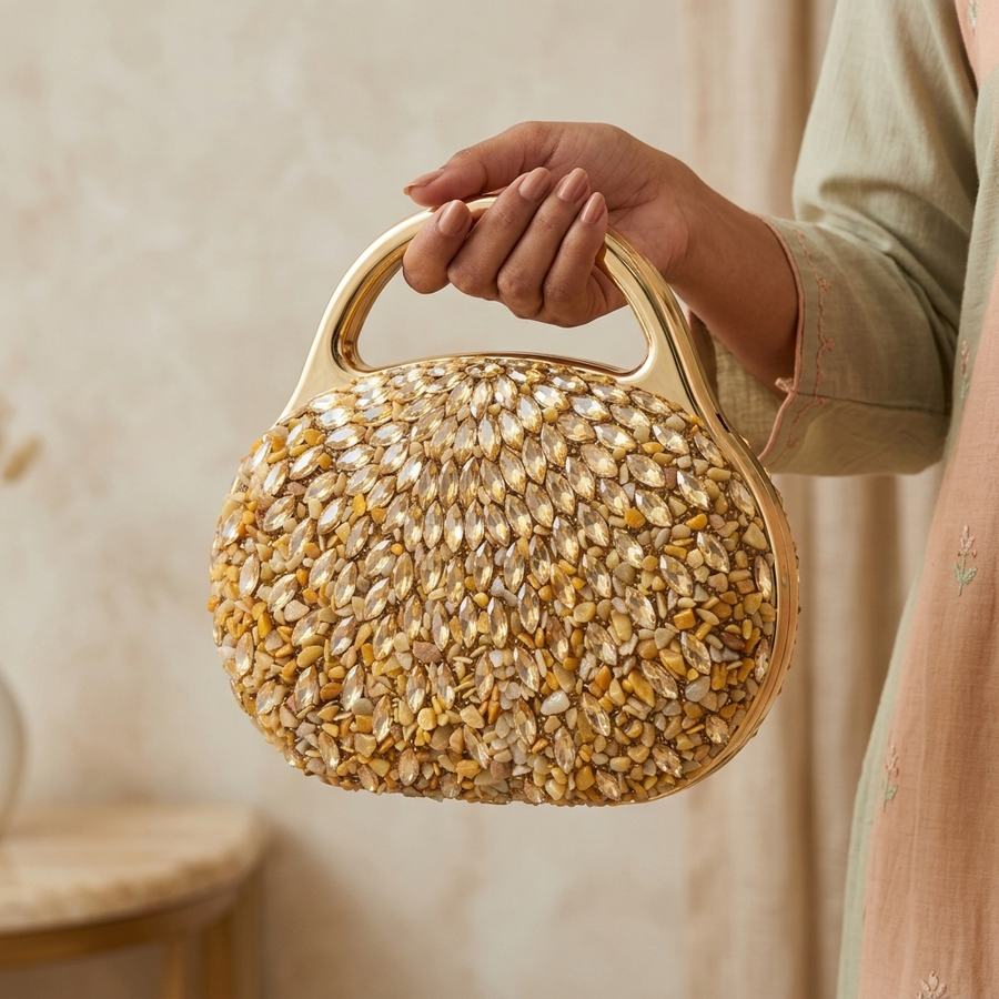 Women's Gold Crystal Clutch