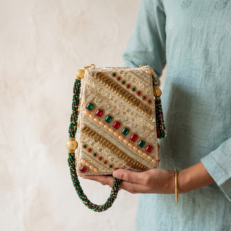 Women's Gold & Multicolor Embellished Clutch