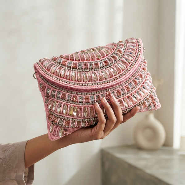 Women's Luxury Pink Crystal Wedding Clutch