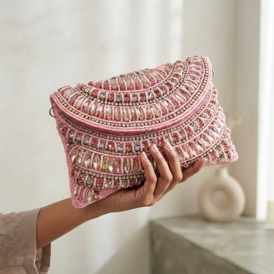 Women's Luxury Pink Crystal Wedding Clutch